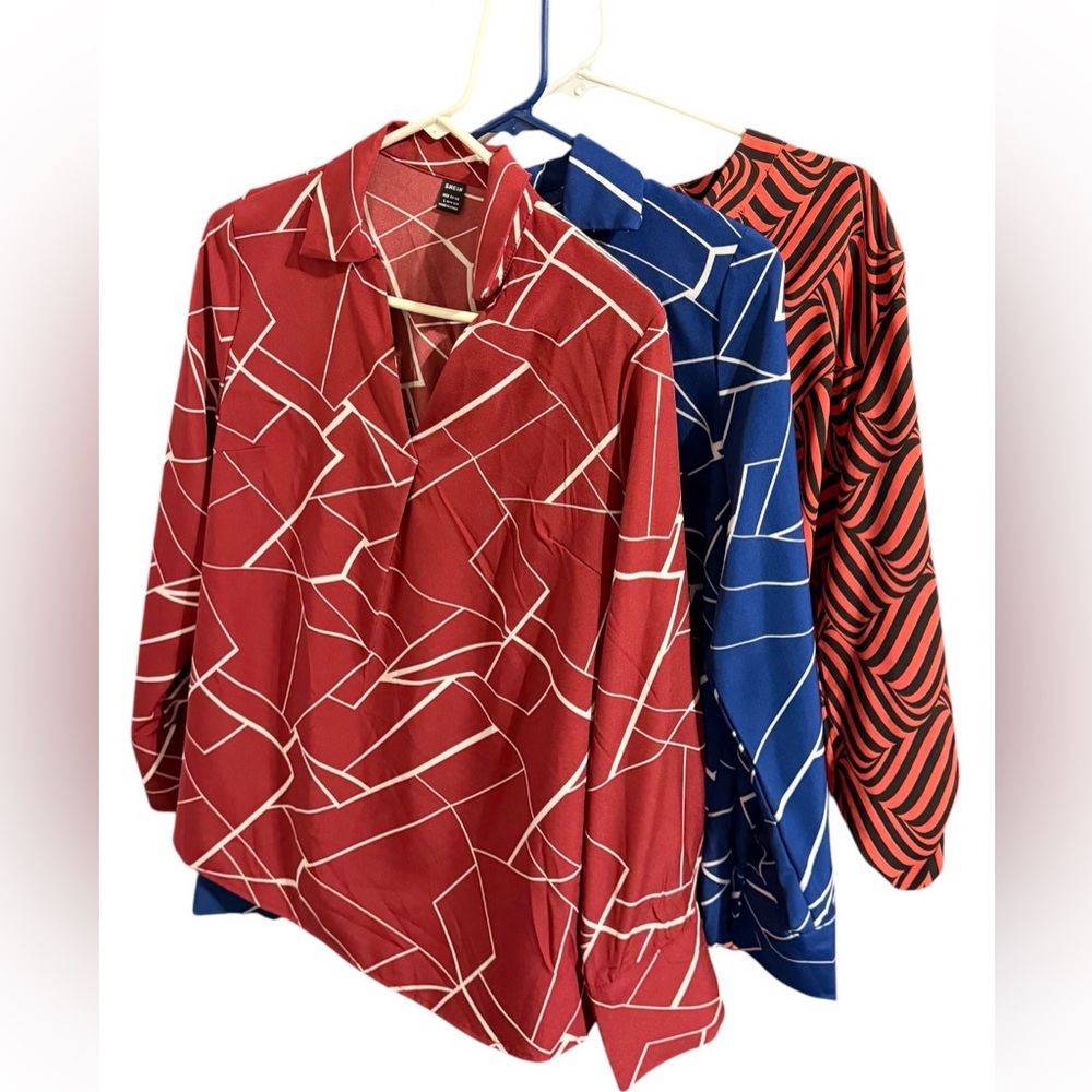 Ladies SHEIN Bundle of 3 Long Sleeved Print Button-Up Blouses